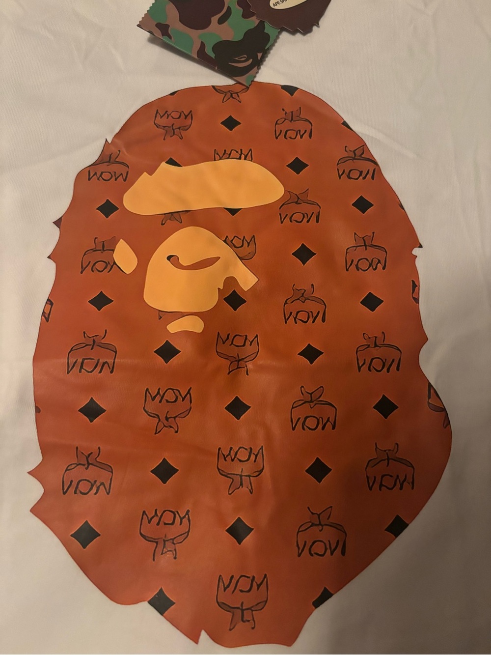 MCM Orange Logo Pattern Leather Panel with Yellow Accent